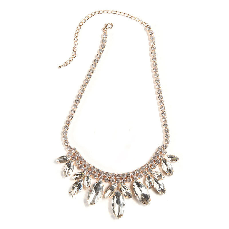 Rhinestone Marquise Cut Sparkly Collar Necklace - Silver